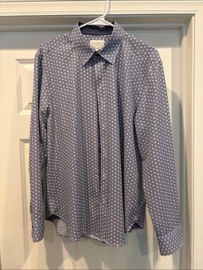 Men’s Nordstrom Construct Navy Geometric Long-Sleeve Dress Shirt Size Large NWT